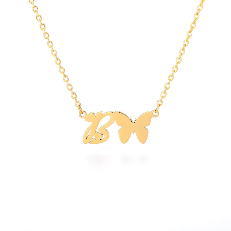 Cute Letter Butterfly Necklace For Women Stainless Steel Initial A-Z ...