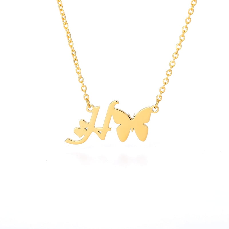 Cute Letter Butterfly Necklace For Women Stainless Steel Initial A-Z ...
