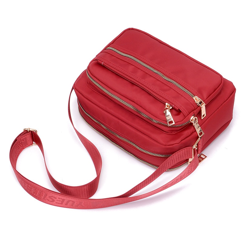 Women Fashion Solid Color Zipper Waterproof Nylon Shoulder Bag Female