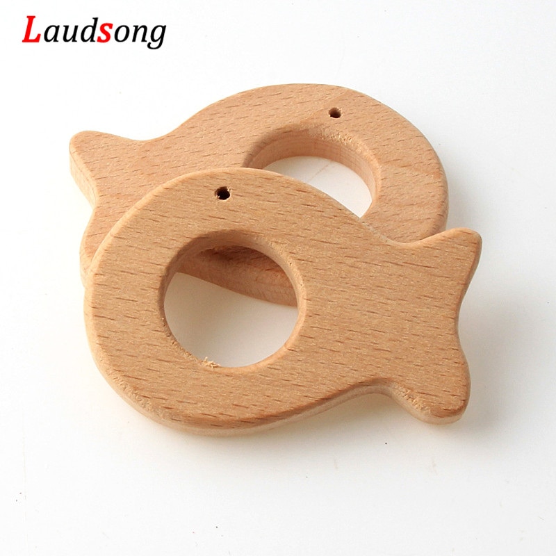 2Pcs Baby Animal Natural Beech Teething Wooden Beads Toy Baby Teether ...