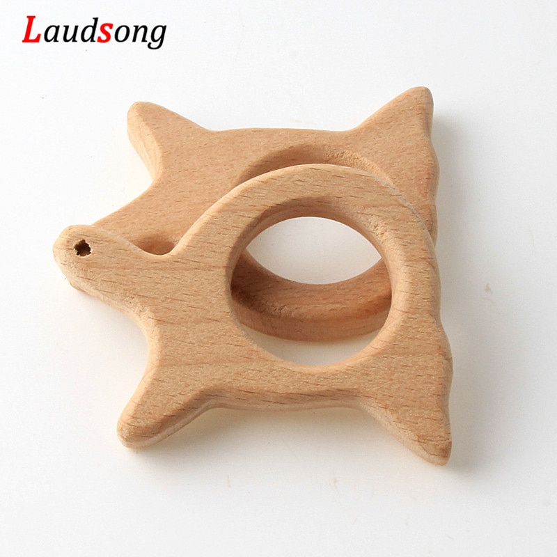 2Pcs Baby Animal Natural Beech Teething Wooden Beads Toy Baby Teether ...