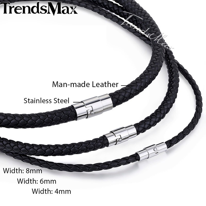 Classic Men’s Leather Necklace Choker Black Brown Braided Rope Necklace ...