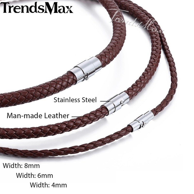 Classic Men’s Leather Necklace Choker Black Brown Braided Rope Necklace ...