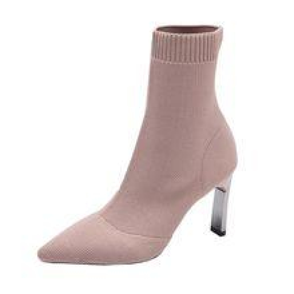 Aphixta Metal Blade Heels Socks Boots Women Stretch Fabric Elastic Stilettos Heel Pointed Toe Ankle Boots Shoes Woman Boats