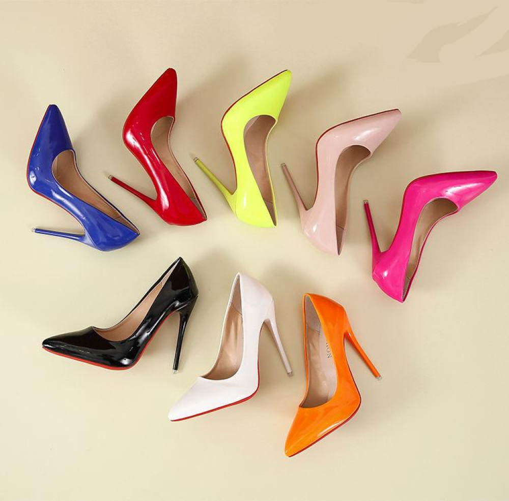 Aphixta spring Super High 12cm Stiletto Heels Pumps Women Shoes Pointed Toe Florescence Patent Leather Office Thin Heel