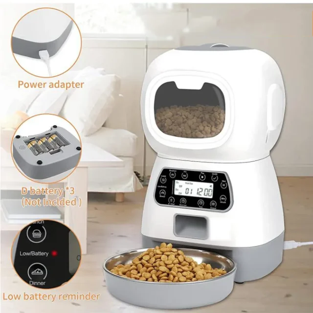 FIOVIEL Automatic Pet Feeder - 3.5L Programmable Food Dispenser for Dogs & Cats with 2L Water Station