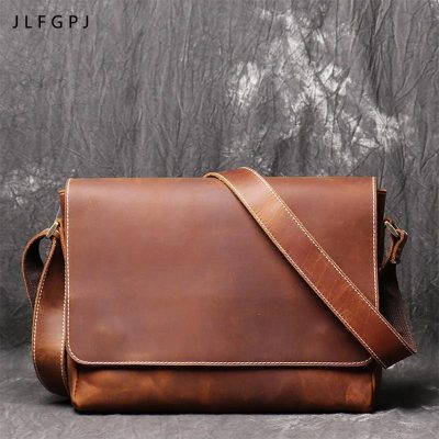 Retro Men's Genuine Leather One-shoulder Bag Head Layer Cowhide Cross Style Large Capacity Casual Messenger Bag