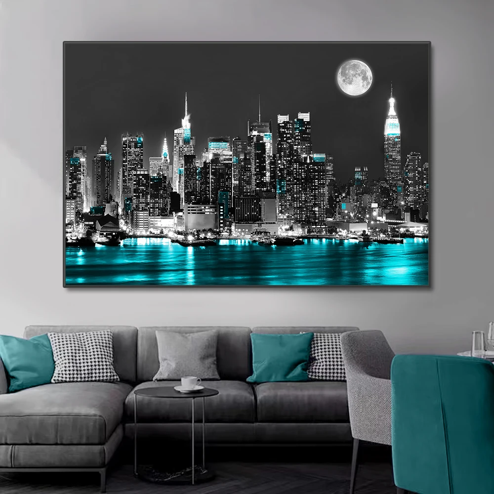 New York Urban Skyline Landscape Wall Art Canvas Painting Abstract Neon Building Posters Prints Picture for Living Room Decor New York Urban Skyline Landscape Wall Art Canvas Painting Abstract Neon Building Posters Prints Picture for Living Room Decor