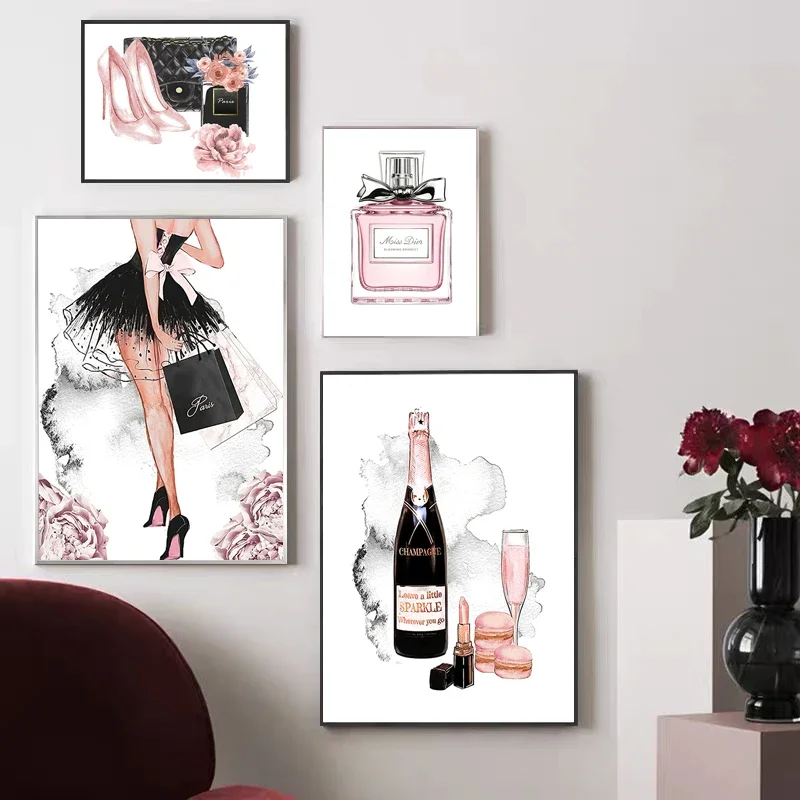 Fashion Woman Perfume Poster Prints Pictures Pink Flower Sexy Lip Make Up Girls Wall Art Canvas Paintings for Nordic Room Decor Fashion Woman Perfume Poster Prints Pictures Pink Flower Sexy Lip Make Up Girls Wall Art Canvas Paintings for Nordic Room Decor